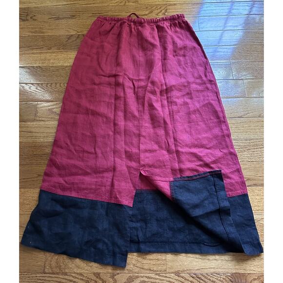 Linen Skirt Sz XL Maxi Pull On Drawstring Waist Colorblock Maxi Y2K red black - Picture 10 of 16